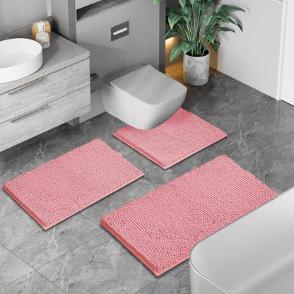 Pink Bathroom Rugs Chenille Bath Mat Set 2-Piece Bath Rugs for Bathroom Extra Soft Bath Mats for Bathoom Non Slip Absorbent Shag Bathoom Carpet
