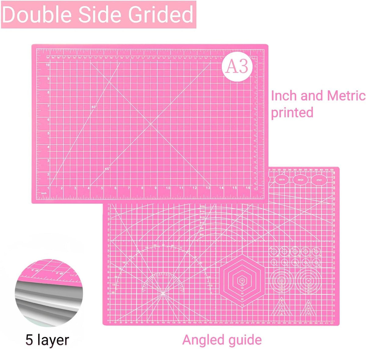 45mm Rotary Cutter and Mat Set, Fabric Cutter Wheel and 12x18 Inch Self Healing Sewing Cutting Mat, Fabric Rotary Cutter with 5pcs Rotary Blades for Quilting Patchworking Crafts, Pink