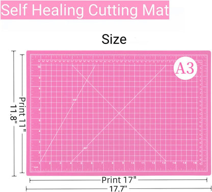 45mm Rotary Cutter and Mat Set, Fabric Cutter Wheel and 12x18 Inch Self Healing Sewing Cutting Mat, Fabric Rotary Cutter with 5pcs Rotary Blades for Quilting Patchworking Crafts, Pink