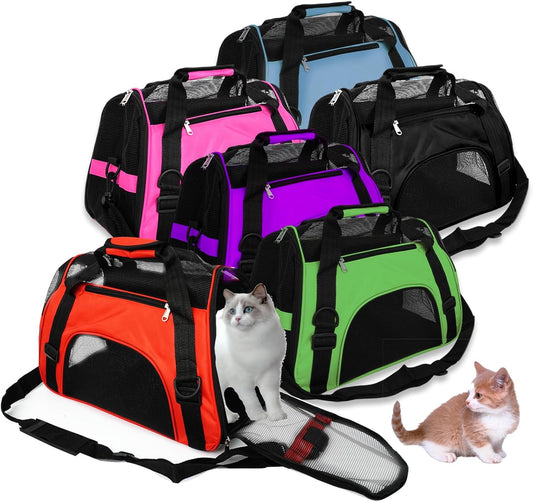 6 Pcs Cat Carrier 16.9 x 9.6 x 8.3 Inch Portable Soft-Sided Pet Carrying Bag Comfortable Foldable Bag for Small Pet Travel Under 6.6 Lbs Cat (6 Colors)