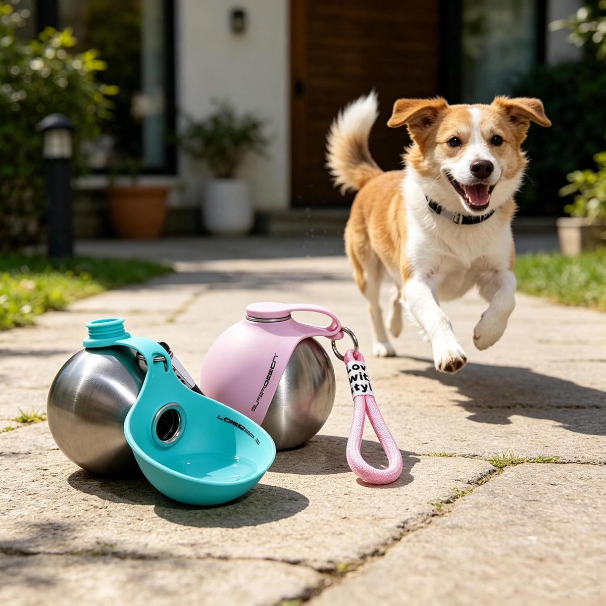 Portable Outdoor Dog Water Bottle with Foldable Silicone Bowl