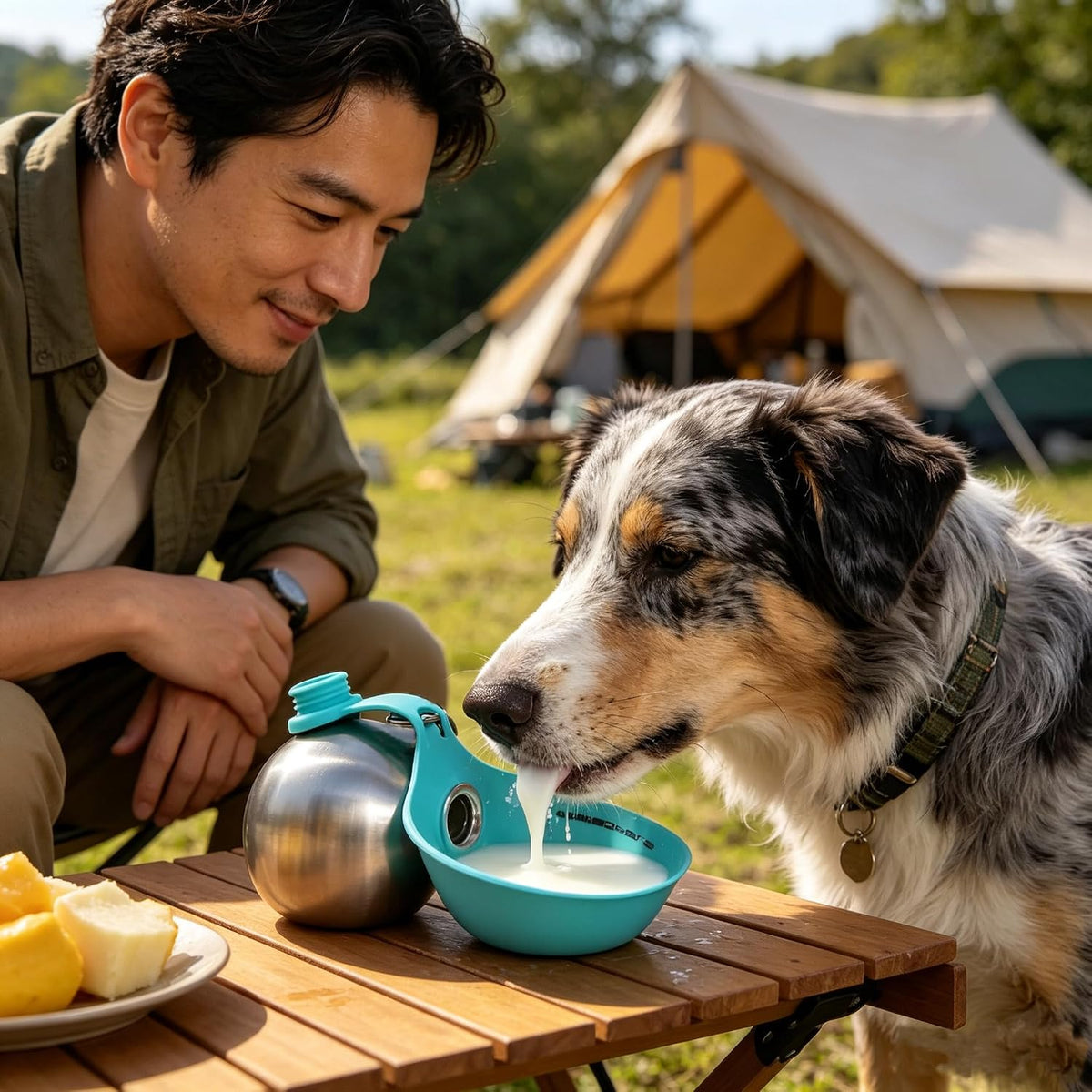 Portable Outdoor Dog Water Bottle with Foldable Silicone Bowl