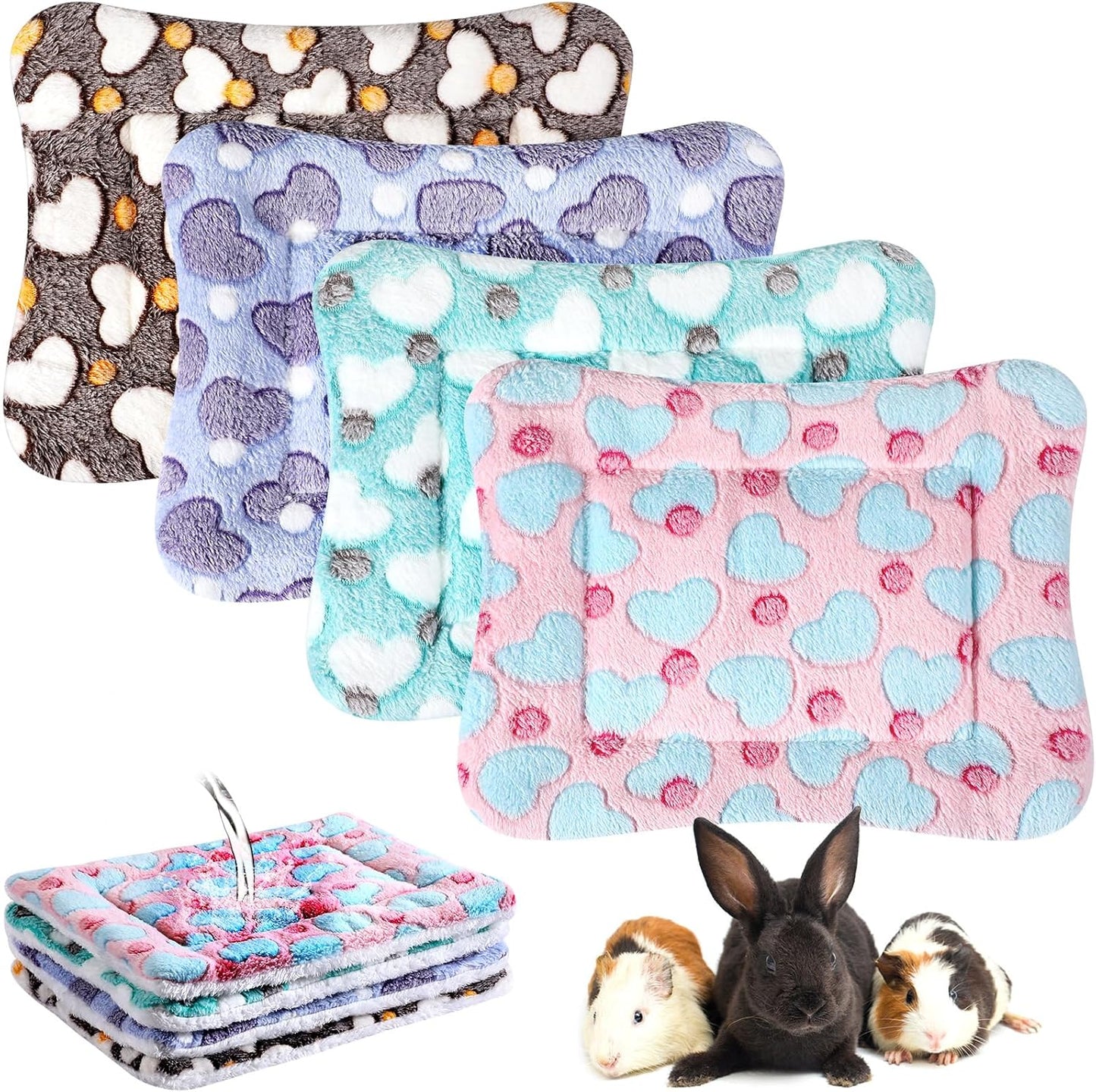Haull 4 Pcs Waterproof Guinea Pig Bedding Soft Dog Cat Bed Crate Mat Small Animal Plush Cage Liners Rabbit Bunny Kennel Pad Reversible Cozy Pee Thickened Hamster Pad(Heart,13 x 10 Inch)