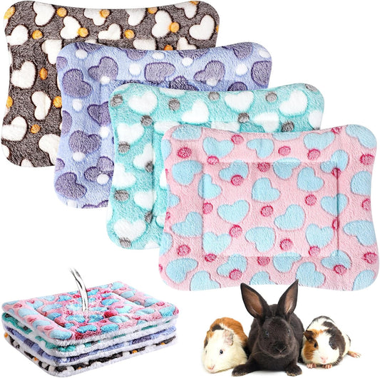 Haull 4 Pcs Waterproof Guinea Pig Bedding Soft Dog Cat Bed Crate Mat Small Animal Plush Cage Liners Rabbit Bunny Kennel Pad Reversible Cozy Pee Thickened Hamster Pad(Heart,13 x 10 Inch)