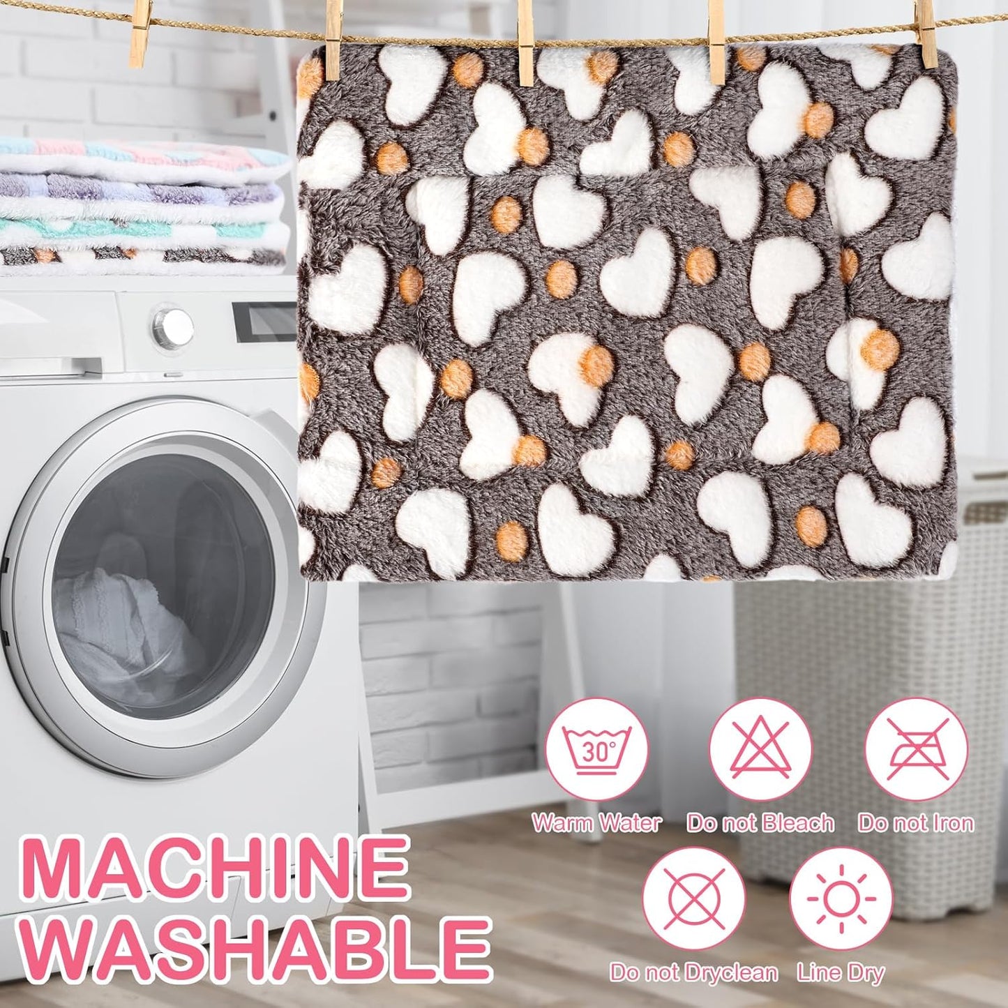 Haull 4 Pcs Waterproof Guinea Pig Bedding Soft Dog Cat Bed Crate Mat Small Animal Plush Cage Liners Rabbit Bunny Kennel Pad Reversible Cozy Pee Thickened Hamster Pad(Heart,13 x 10 Inch)