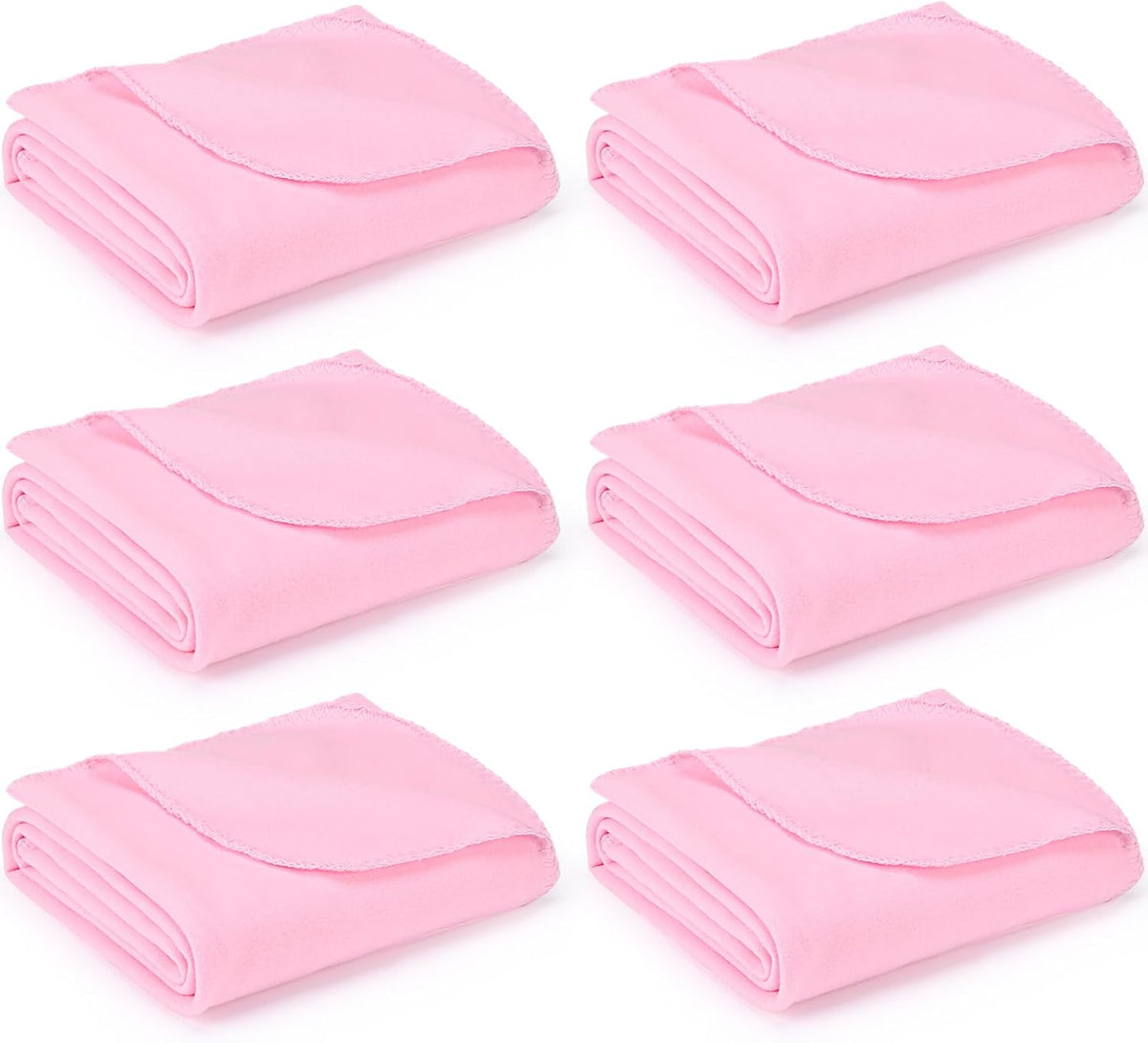 6 Pack Light Pink Fleece Sleepover Blankets Bulk, 59" x 48" Soft Lightweight Throw Blankets for Couch, Spa, Slumber Party, Movie & Bachelorette Party