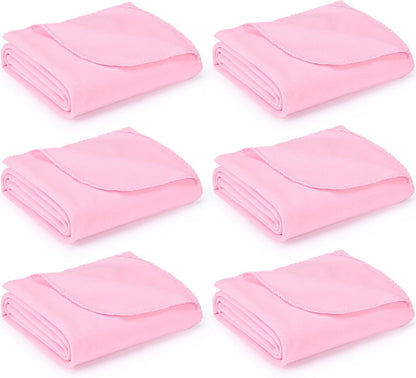 6 Pack Light Pink Fleece Sleepover Blankets Bulk, 59" x 48" Soft Lightweight Throw Blankets for Couch, Spa, Slumber Party, Movie & Bachelorette Party