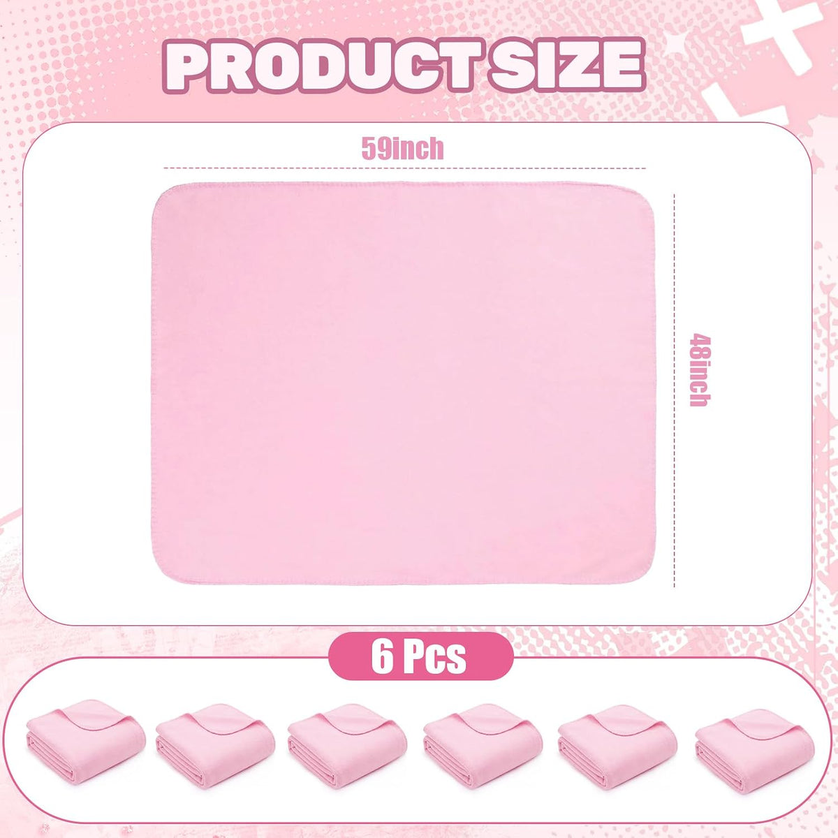6 Pack Light Pink Fleece Sleepover Blankets Bulk, 59" x 48" Soft Lightweight Throw Blankets for Couch, Spa, Slumber Party, Movie & Bachelorette Party
