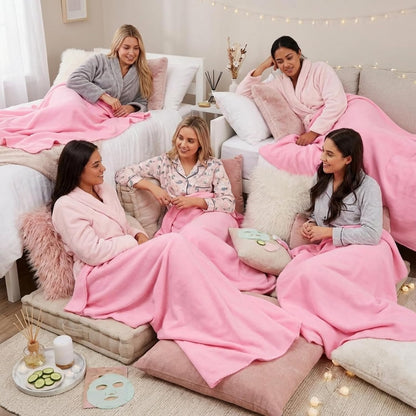 6 Pack Light Pink Fleece Sleepover Blankets Bulk, 59" x 48" Soft Lightweight Throw Blankets for Couch, Spa, Slumber Party, Movie & Bachelorette Party