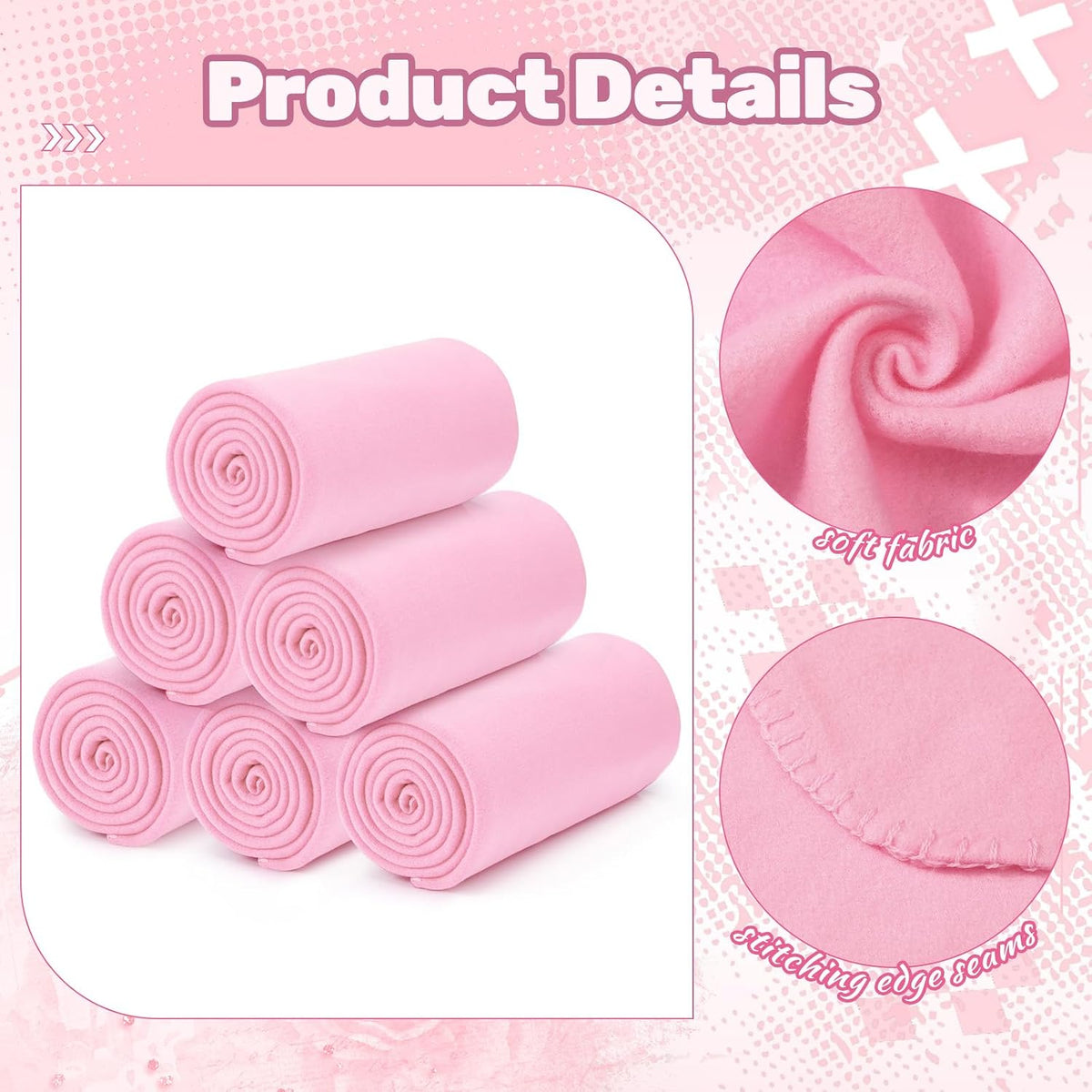 6 Pack Light Pink Fleece Sleepover Blankets Bulk, 59" x 48" Soft Lightweight Throw Blankets for Couch, Spa, Slumber Party, Movie & Bachelorette Party