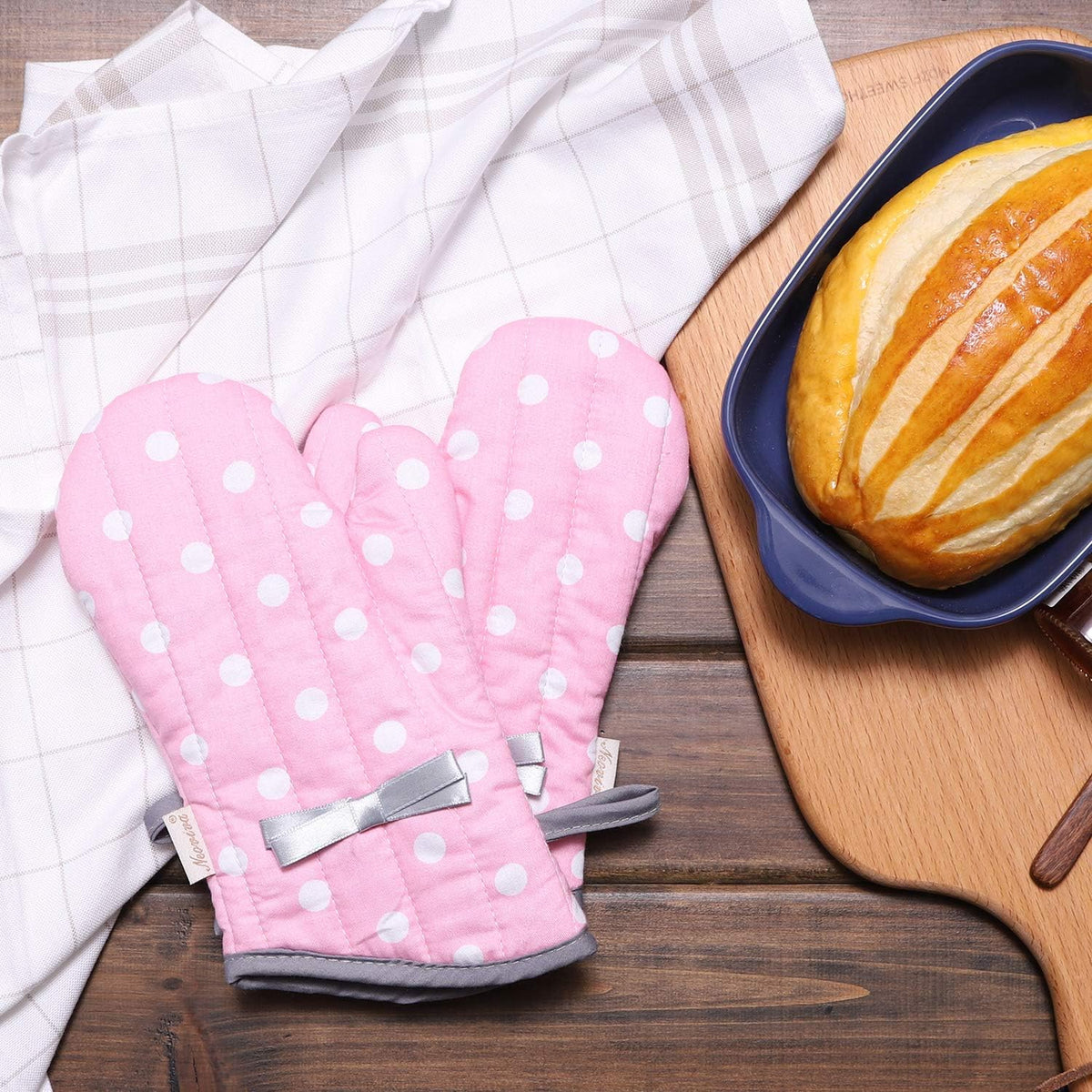 Kitchen Oven Mitts for Kids,Heat Resistant Cotton Oven Gloves