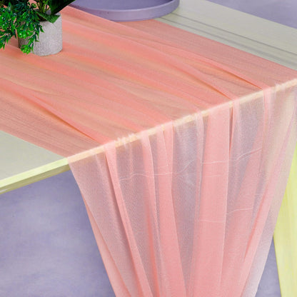® Pack of 5, 14ft Chiffon Table Runner 29 x 170 Inches, Sheer Wedding Runner Romantic Rustic Table Runner for Wedding Decoration, Birthday Party, Bridal Shower, Party Arch Décor - Peach