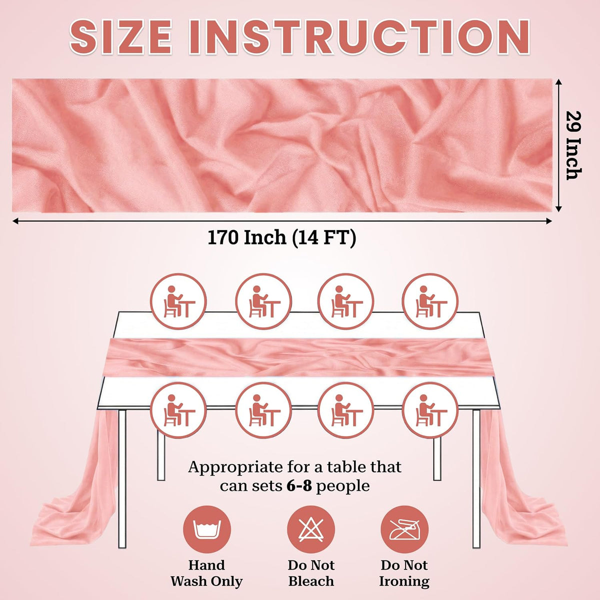® Pack of 5, 14ft Chiffon Table Runner 29 x 170 Inches, Sheer Wedding Runner Romantic Rustic Table Runner for Wedding Decoration, Birthday Party, Bridal Shower, Party Arch Décor - Peach