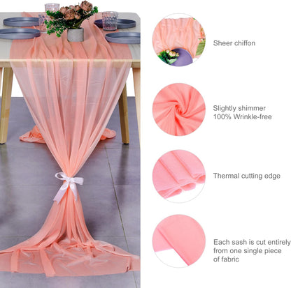 ® Pack of 5, 14ft Chiffon Table Runner 29 x 170 Inches, Sheer Wedding Runner Romantic Rustic Table Runner for Wedding Decoration, Birthday Party, Bridal Shower, Party Arch Décor - Peach