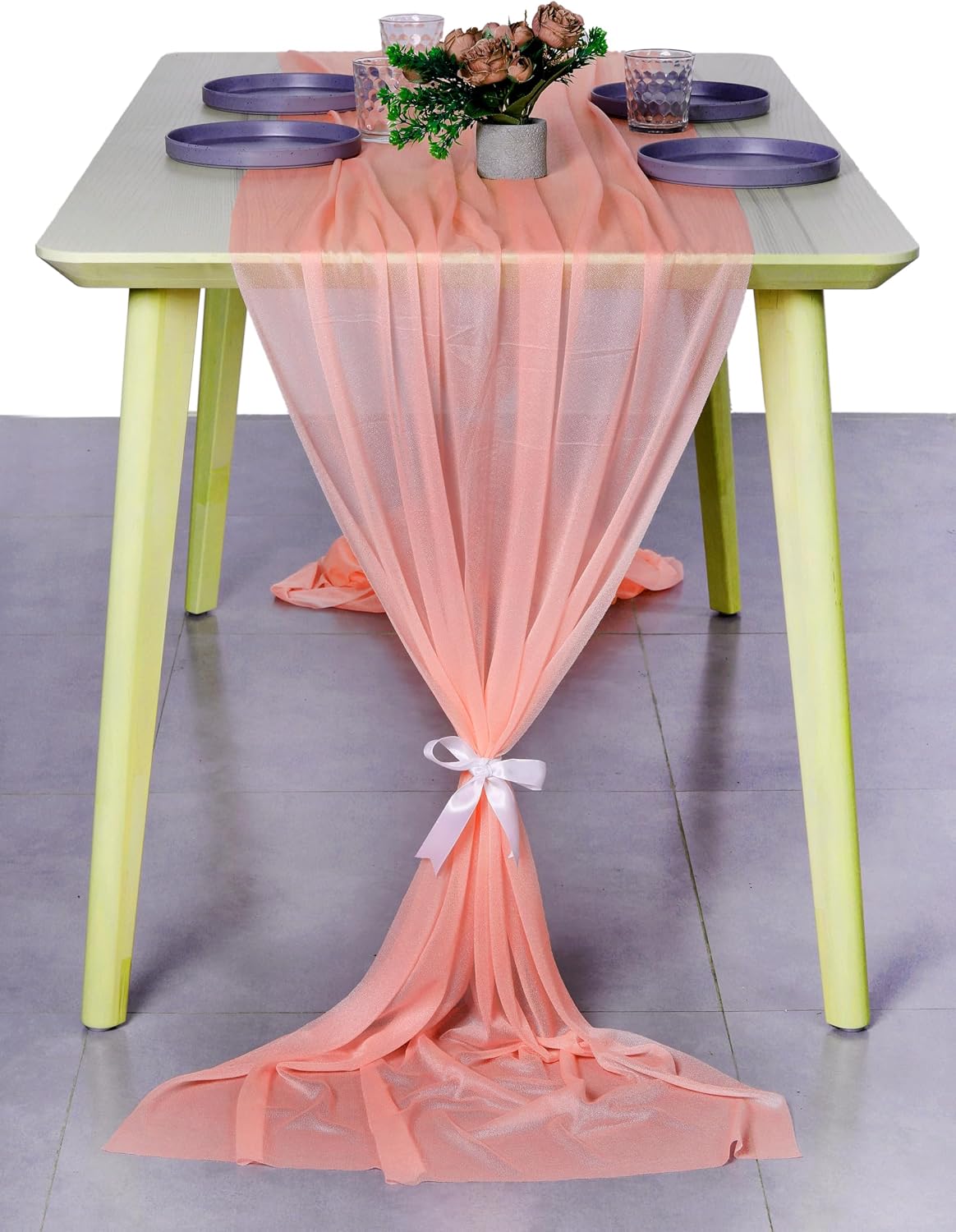 ® Pack of 5, 14ft Chiffon Table Runner 29 x 170 Inches, Sheer Wedding Runner Romantic Rustic Table Runner for Wedding Decoration, Birthday Party, Bridal Shower, Party Arch Décor - Peach