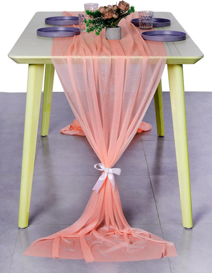 ® Pack of 5, 14ft Chiffon Table Runner 29 x 170 Inches, Sheer Wedding Runner Romantic Rustic Table Runner for Wedding Decoration, Birthday Party, Bridal Shower, Party Arch Décor - Peach