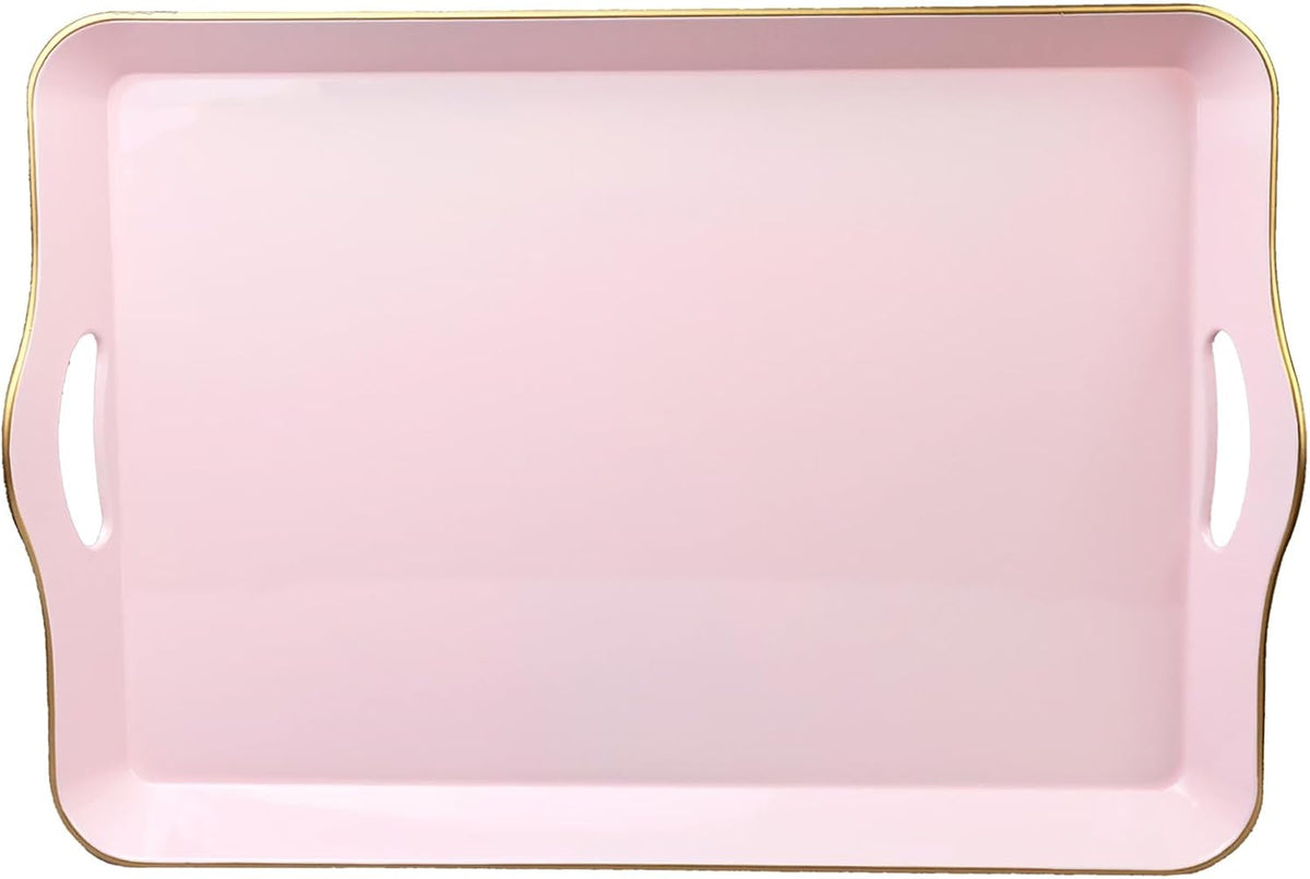 Pink Decorative Tray for Coffee Table with Handles, Plastic Rectangular Serving Tray for Living Room, Bathroom, Outdoors, 11.8"*17.3"