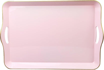 Pink Decorative Tray for Coffee Table with Handles, Plastic Rectangular Serving Tray for Living Room, Bathroom, Outdoors, 11.8"*17.3"