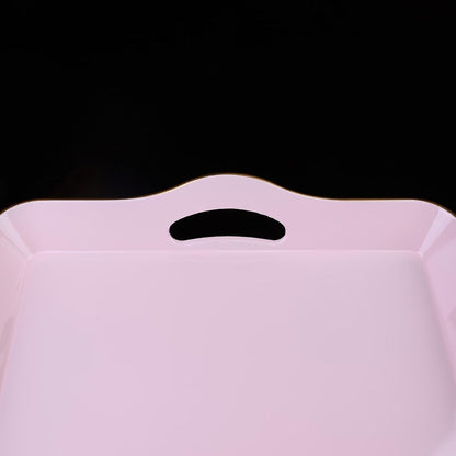 Pink Decorative Tray for Coffee Table with Handles, Plastic Rectangular Serving Tray for Living Room, Bathroom, Outdoors, 11.8"*17.3"