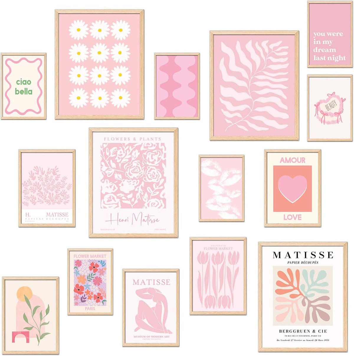 15 Pcs Pink Wall Decor Aesthetic Pictures, Abstract Danish Pastel Prins, Matisse Wall Art Pink Posters for Room Aesthetic, Light Pink Dorm Wall Decor for College Girls Bedroom (8x10 Unframed)