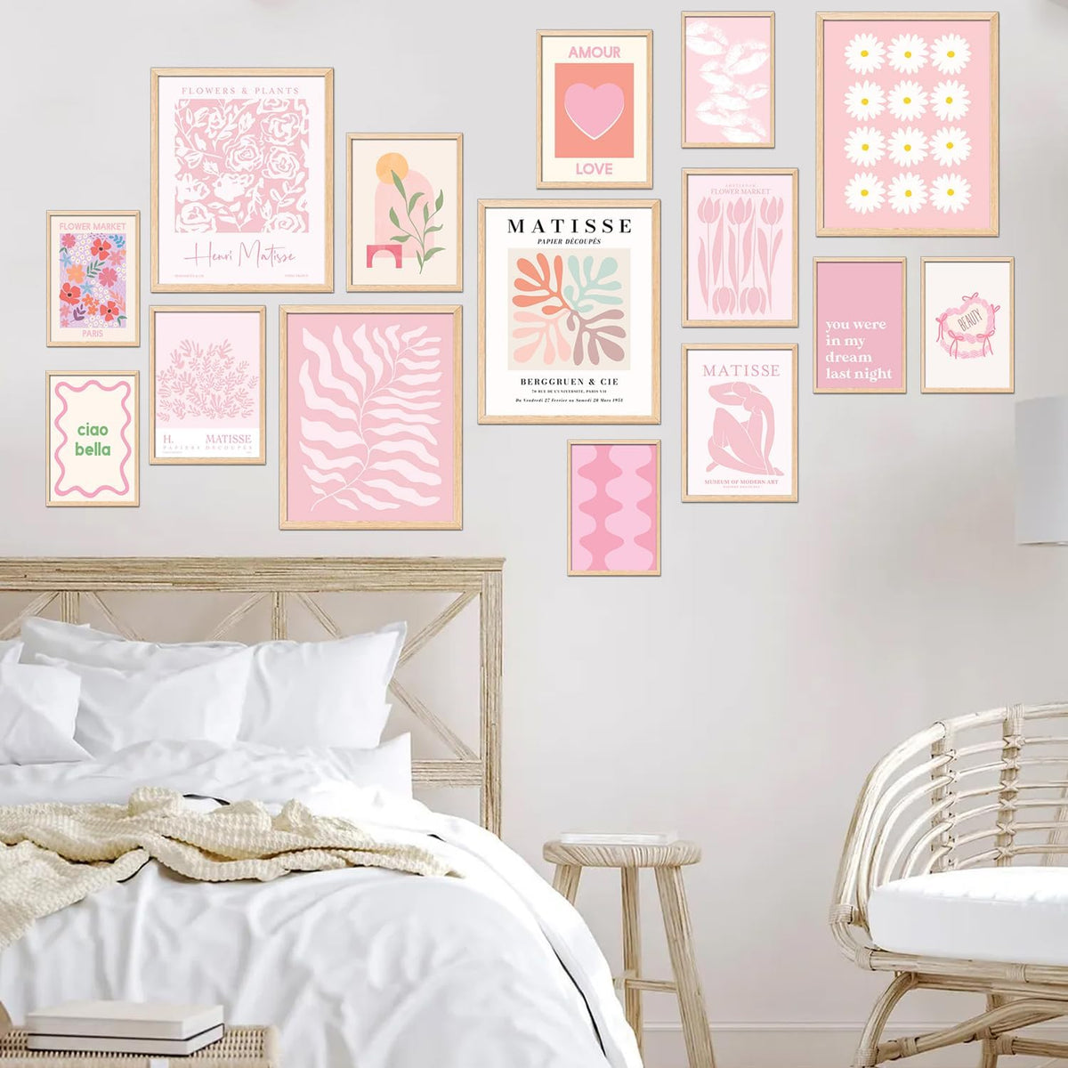 15 Pcs Pink Wall Decor Aesthetic Pictures, Abstract Danish Pastel Prins, Matisse Wall Art Pink Posters for Room Aesthetic, Light Pink Dorm Wall Decor for College Girls Bedroom (8x10 Unframed)