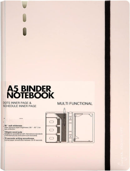 A5 Binder 6 Ring Refillable Notebook with Dividers & Pockets