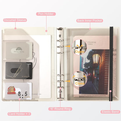 A5 Binder 6 Ring Refillable Notebook with Dividers & Pockets