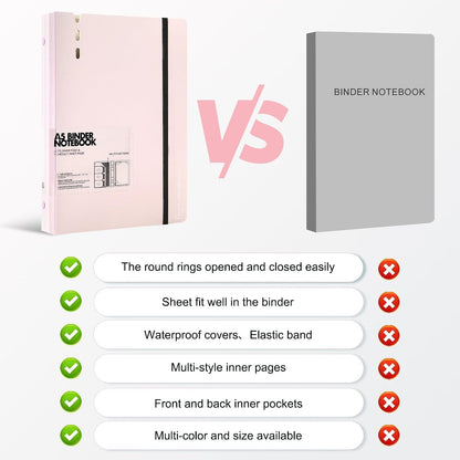 A5 Binder 6 Ring Refillable Notebook with Dividers & Pockets