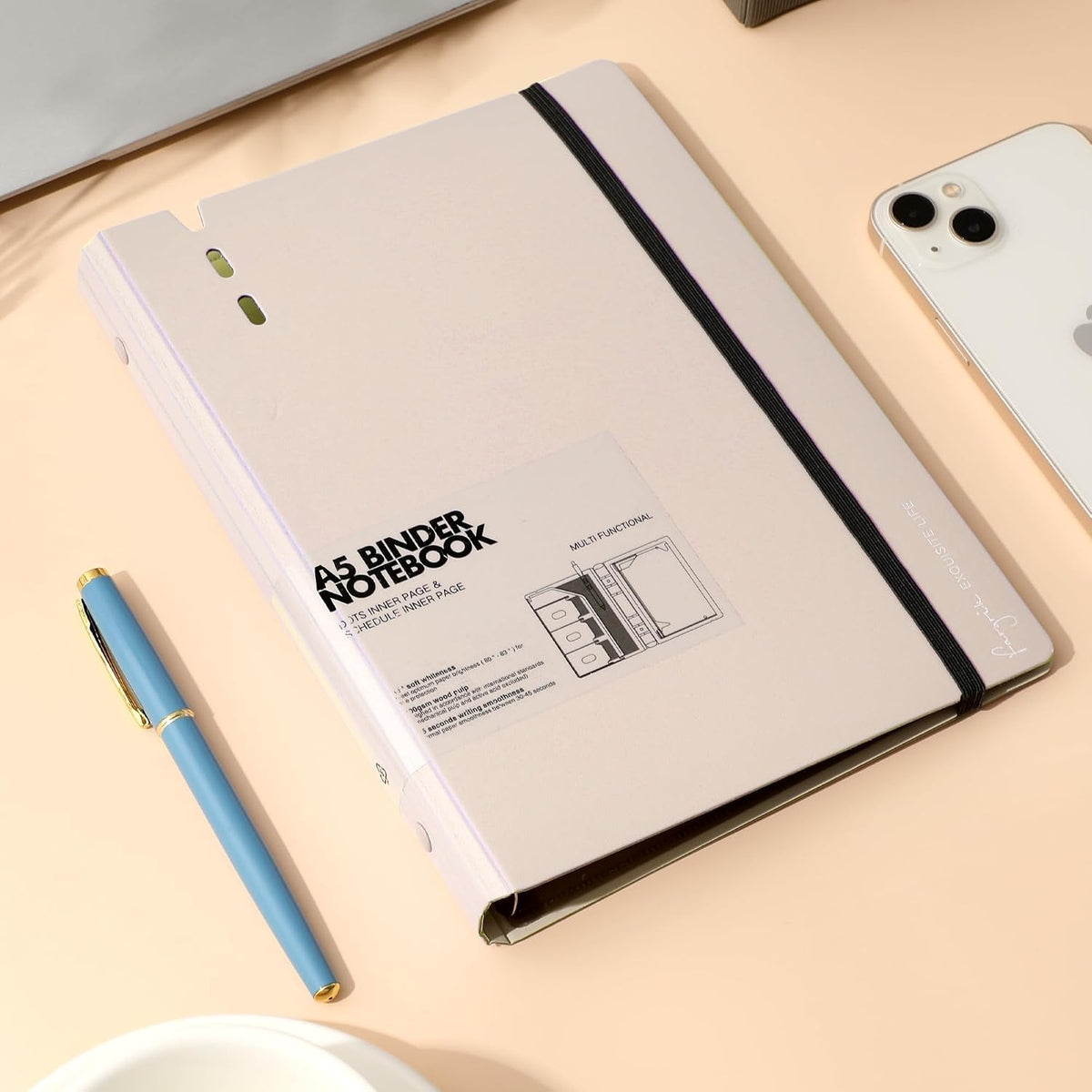 A5 Binder 6 Ring Refillable Notebook with Dividers & Pockets