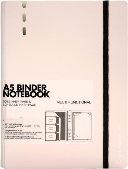 A5 Binder 6 Ring Refillable Notebook with Dividers & Pockets