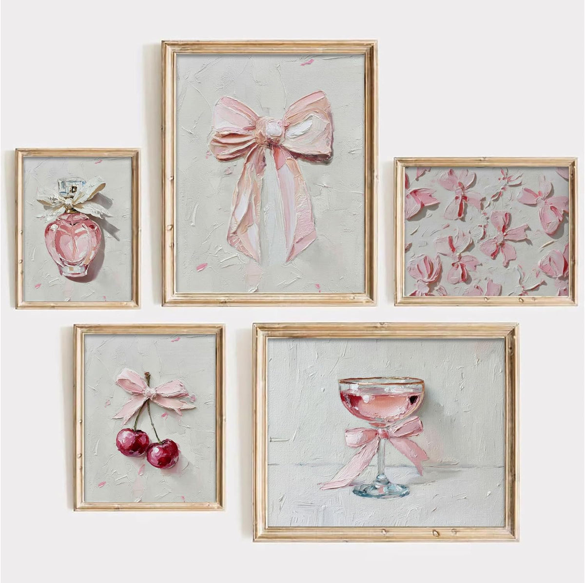 5Pcs Pink Bows Wall Art Trendy Preppy Room Wall Decor 8x10in Unframed