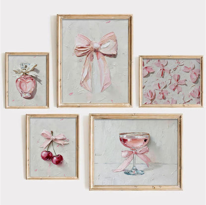 5Pcs Pink Bows Wall Art Trendy Preppy Room Wall Decor 8x10in Unframed