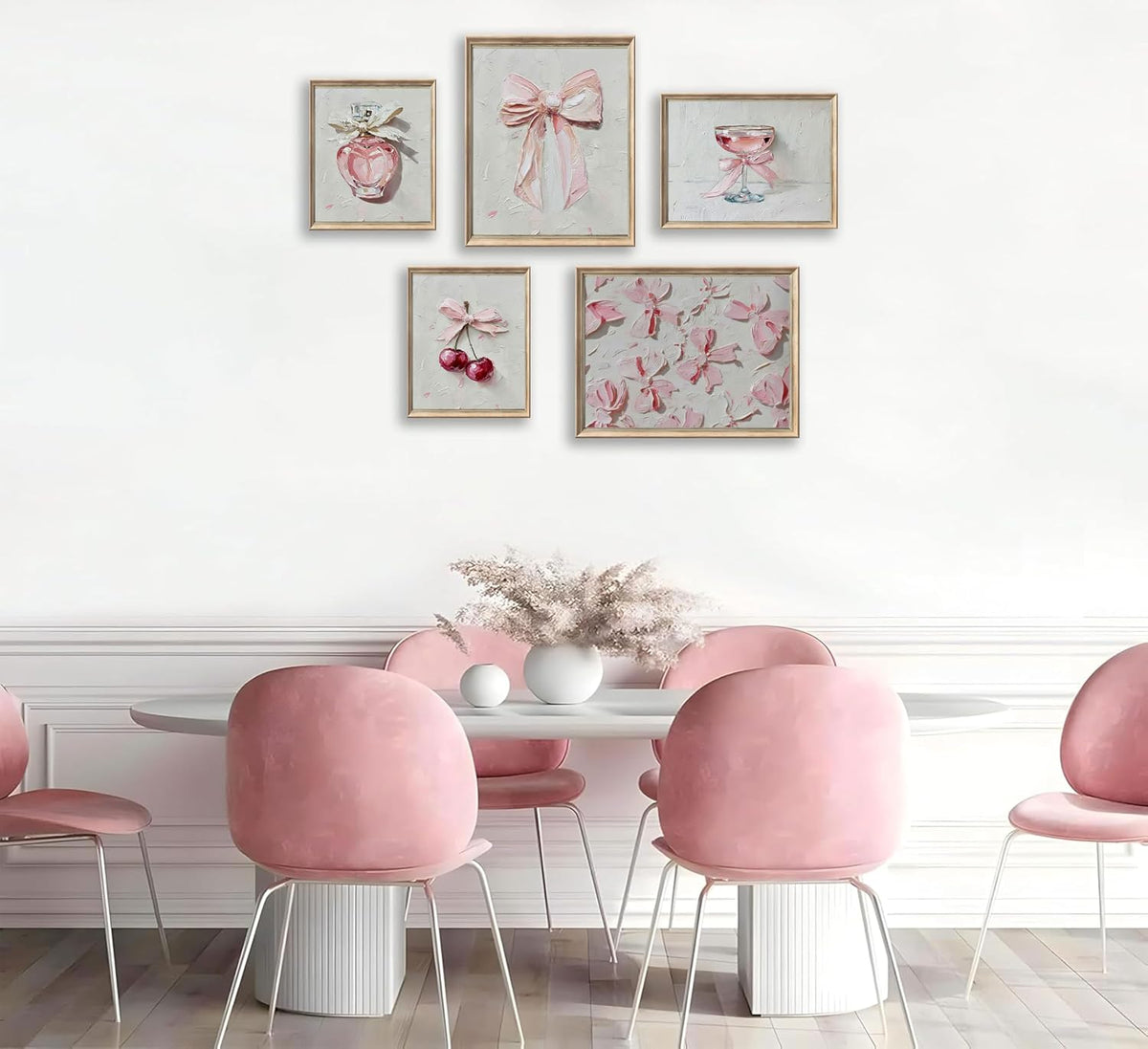 5Pcs Pink Bows Wall Art Trendy Preppy Room Wall Decor 8x10in Unframed