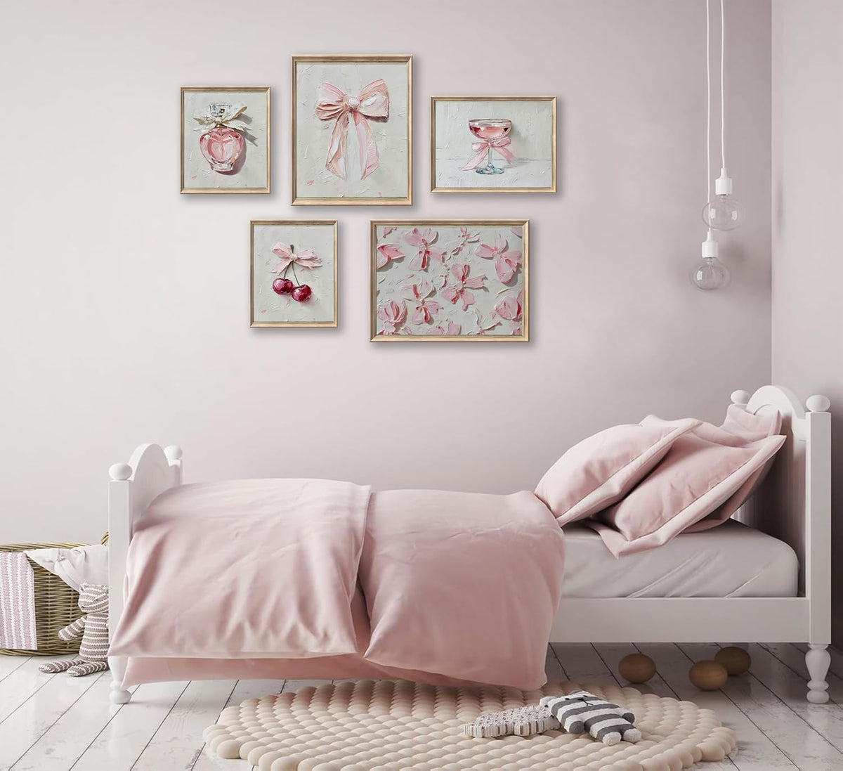 5Pcs Pink Bows Wall Art Trendy Preppy Room Wall Decor 8x10in Unframed