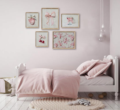 5Pcs Pink Bows Wall Art Trendy Preppy Room Wall Decor 8x10in Unframed