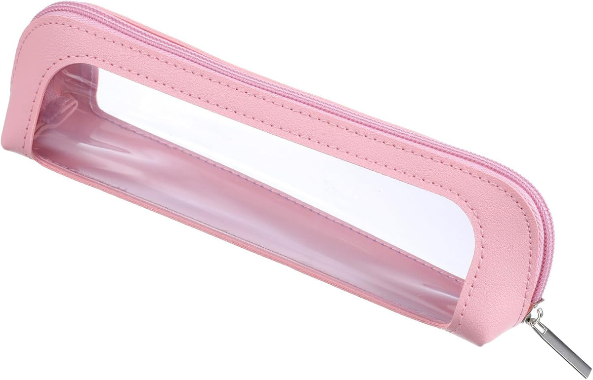 Small Clear Makeup Bag, PU Leather Travel Makeup Brush Bag Portable Transparent Waterproof Cosmetic Organizer Pouch with Zipper for Women Home Travel Office Cosmetic Storage (Pink)