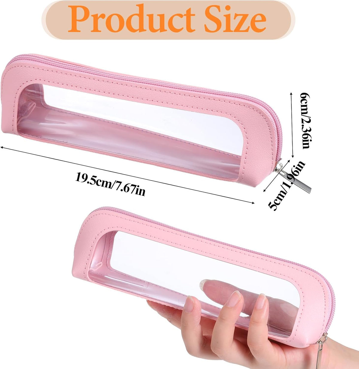 Small Clear Makeup Bag, PU Leather Travel Makeup Brush Bag Portable Transparent Waterproof Cosmetic Organizer Pouch with Zipper for Women Home Travel Office Cosmetic Storage (Pink)