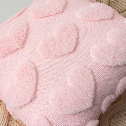 Valentines Day Pillow Covers 18x18 Inch Set of 2 Cute Heart Pattern Plush Jacquard Romantic Love Decorative Throw Pillow Pillowcases for Lover Girls Wedding Sofa Living Room Bed, Light Pink