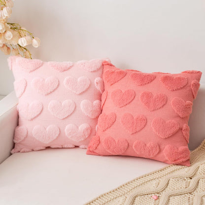 Valentines Day Pillow Covers 18x18 Inch Set of 2 Cute Heart Pattern Plush Jacquard Romantic Love Decorative Throw Pillow Pillowcases for Lover Girls Wedding Sofa Living Room Bed, Light Pink