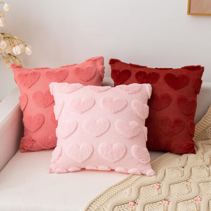 Valentines Day Pillow Covers 18x18 Inch Set of 2 Cute Heart Pattern Plush Jacquard Romantic Love Decorative Throw Pillow Pillowcases for Lover Girls Wedding Sofa Living Room Bed, Light Pink