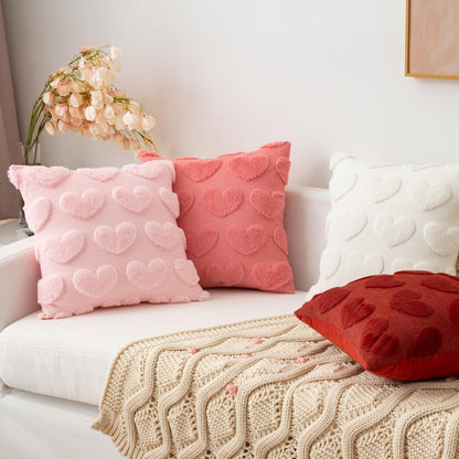 Valentines Day Pillow Covers 18x18 Inch Set of 2 Cute Heart Pattern Plush Jacquard Romantic Love Decorative Throw Pillow Pillowcases for Lover Girls Wedding Sofa Living Room Bed, Light Pink