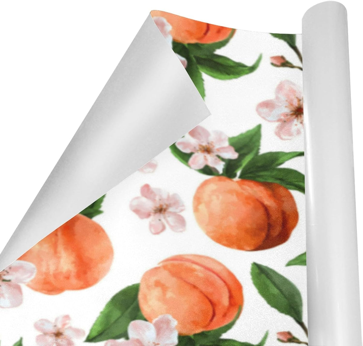 Peach Fruit and Flowers Gift Wrapping Paper Perfect for Wedding, Baby Shower, Valentine's Day, Christmas - Birthday Wrapping Paper Mini Roll - 58 x 22.8 inches
