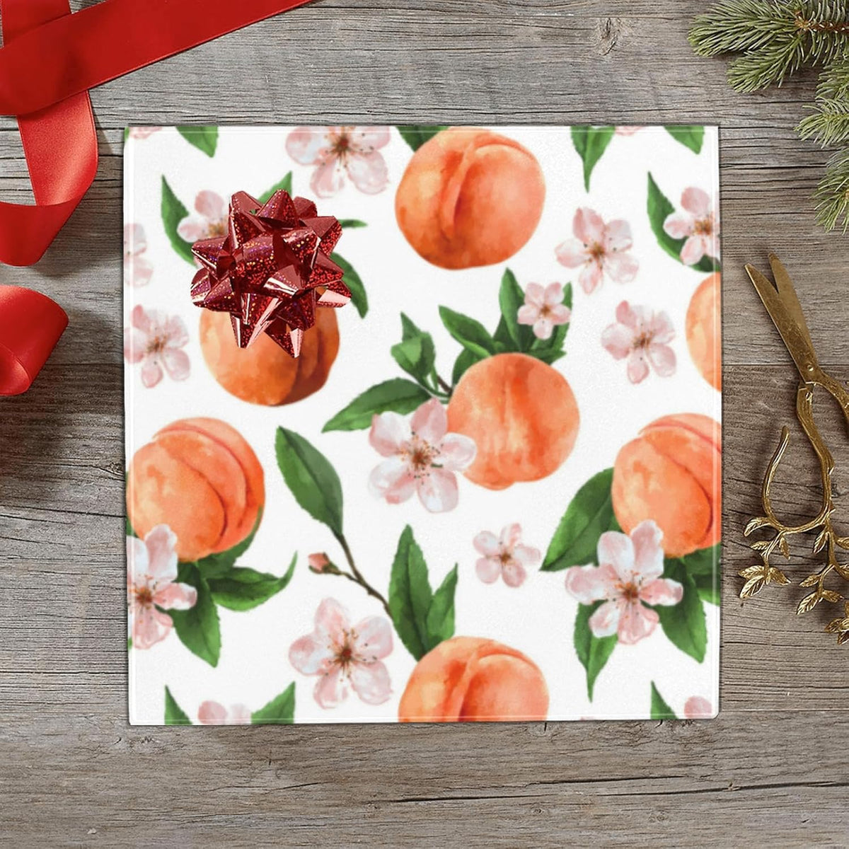 Peach Fruit and Flowers Gift Wrapping Paper Perfect for Wedding, Baby Shower, Valentine's Day, Christmas - Birthday Wrapping Paper Mini Roll - 58 x 22.8 inches