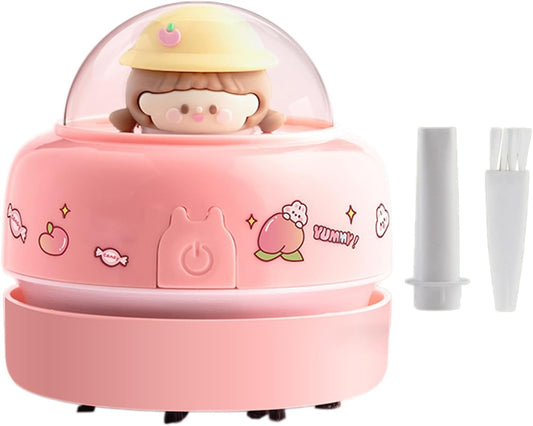 Desktop Mini Cute Vacuum Cleaner, Portable Cartoon Cleaner and Dust Sweep, Table Dust Sweeper Energy Saving, Design for Keyboard, Home, School, Office (Pink)