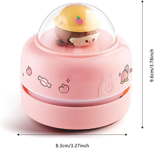 Desktop Mini Cute Vacuum Cleaner, Portable Cartoon Cleaner and Dust Sweep, Table Dust Sweeper Energy Saving, Design for Keyboard, Home, School, Office (Pink)