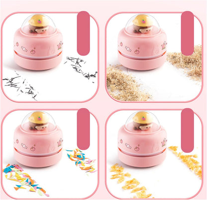 Desktop Mini Cute Vacuum Cleaner, Portable Cartoon Cleaner and Dust Sweep, Table Dust Sweeper Energy Saving, Design for Keyboard, Home, School, Office (Pink)
