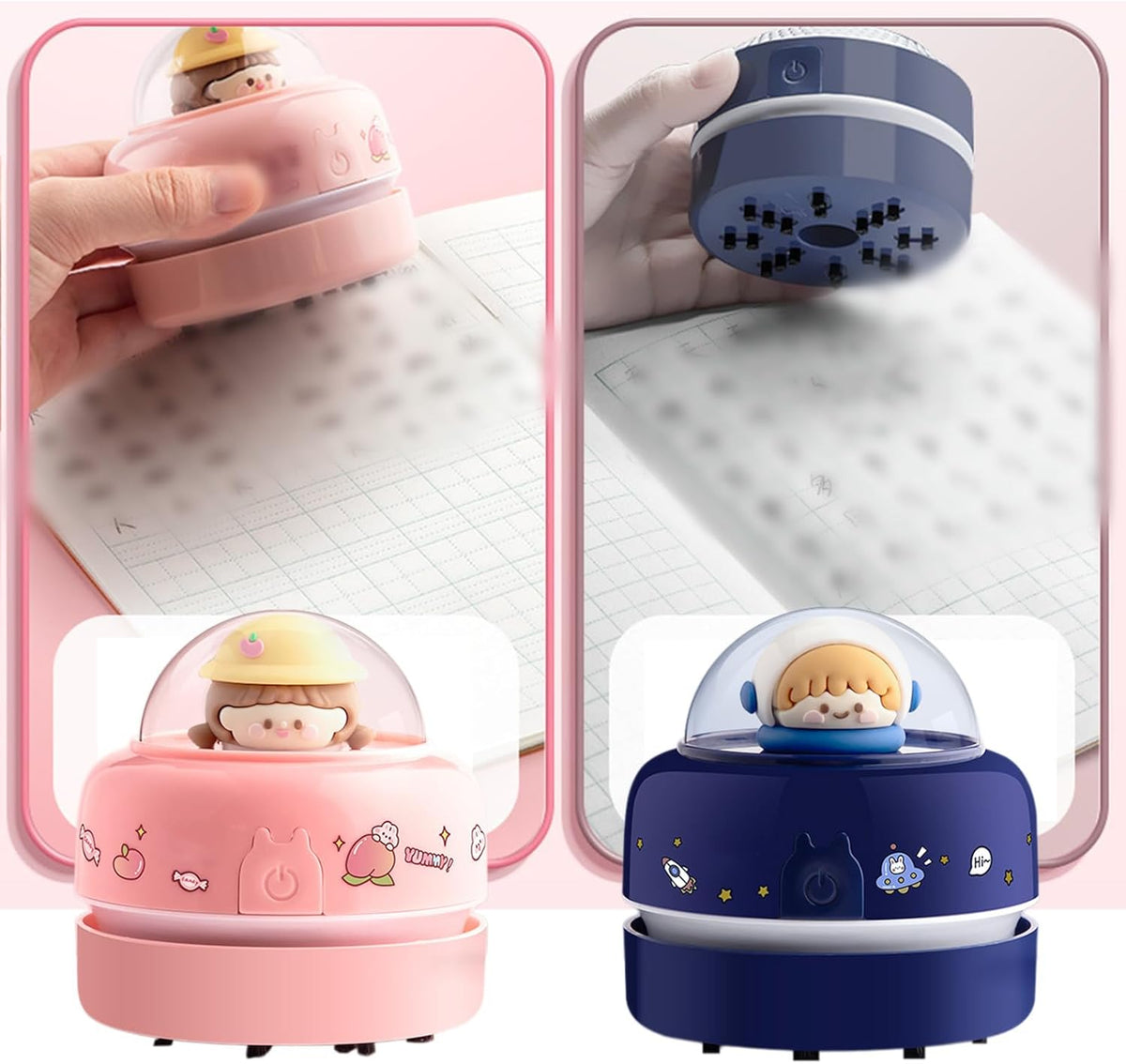 Desktop Mini Cute Vacuum Cleaner, Portable Cartoon Cleaner and Dust Sweep, Table Dust Sweeper Energy Saving, Design for Keyboard, Home, School, Office (Pink)