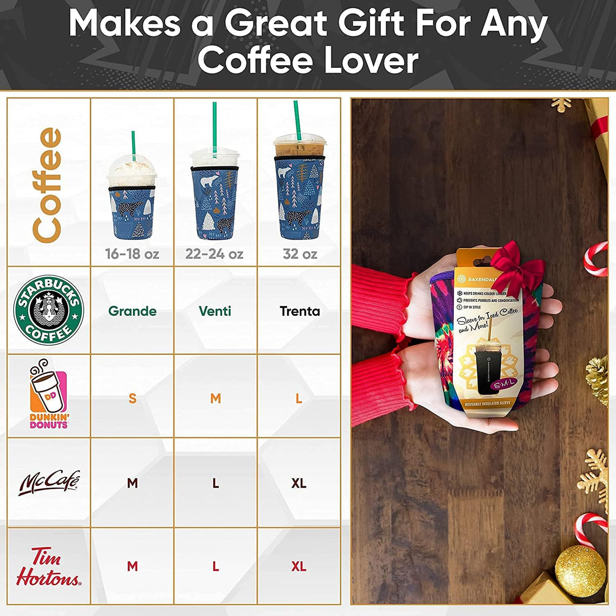 Reusable Neoprene Insulator Sleeves for Large Sized Iced Coffee and Cold Drink Cups, Compatible with Starbucks, Dunkin, Tumblers, Soda Cups (2 PK Large 32oz, Mint & Peach Smooth)