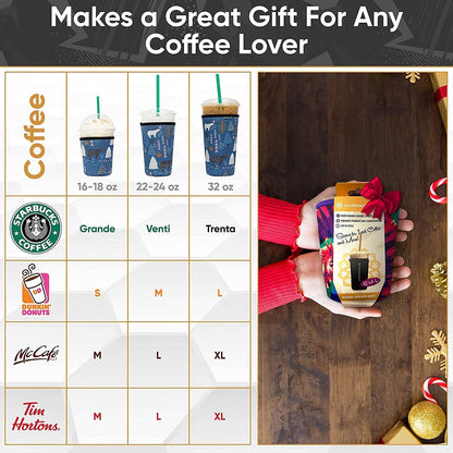 Reusable Neoprene Insulator Sleeves for Large Sized Iced Coffee and Cold Drink Cups, Compatible with Starbucks, Dunkin, Tumblers, Soda Cups (2 PK Large 32oz, Mint & Peach Smooth)