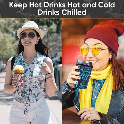 Reusable Neoprene Insulator Sleeves for Large Sized Iced Coffee and Cold Drink Cups, Compatible with Starbucks, Dunkin, Tumblers, Soda Cups (2 PK Large 32oz, Mint & Peach Smooth)